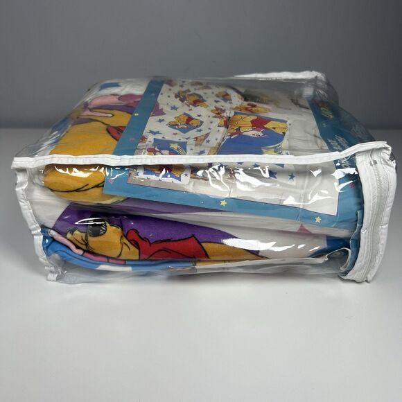 Winnie the Pooh & Piglet Flannel TWIN Size Fitted Flat Sheet Set Bedding 1990s - Picture 5 of 6